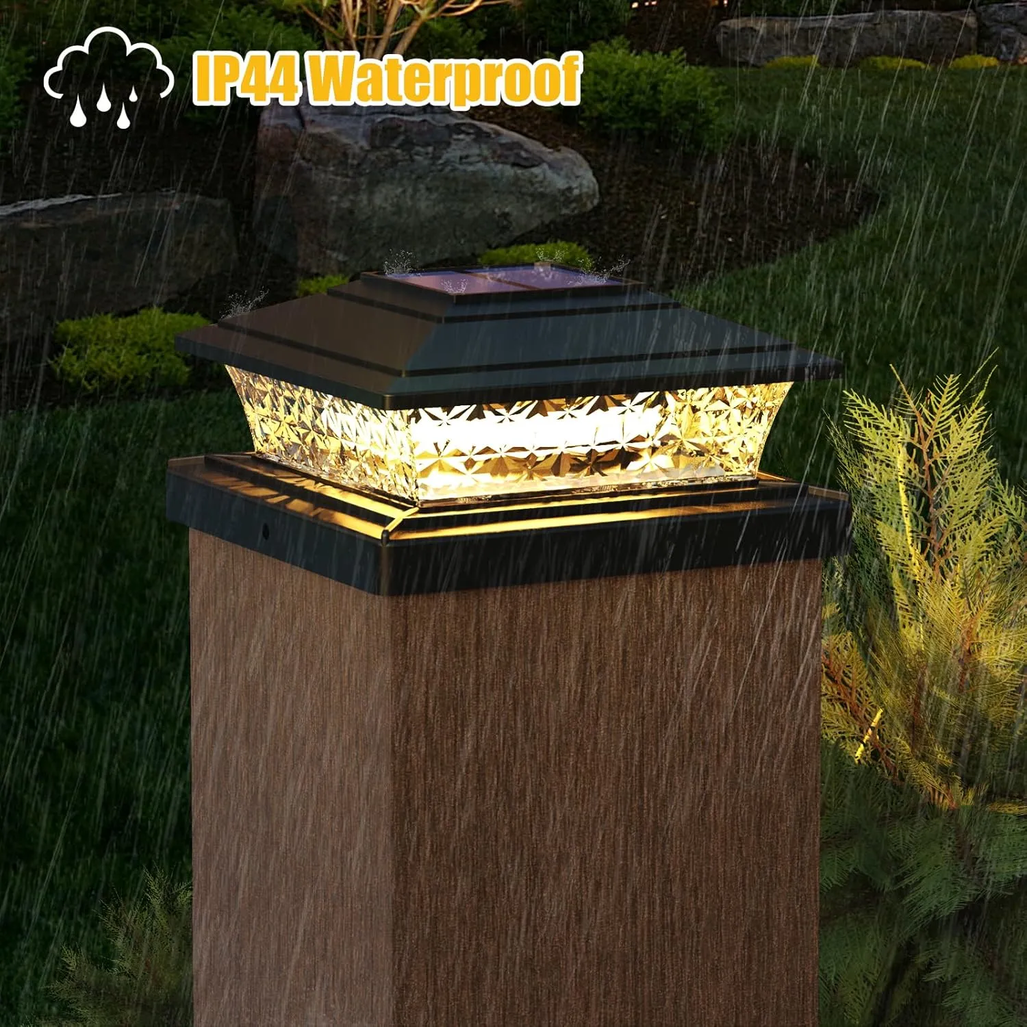 APONUO Solar Post Lights Outdoor, 2 Lighting Modes 16 LEDs Solar Post Cap Lights for 4x4 5x5 6x6 Vinyl Wooden Posts Waterproof Fence Post Lights Solar Powered for Deck/Fence/Porch (Black,6 Pack)