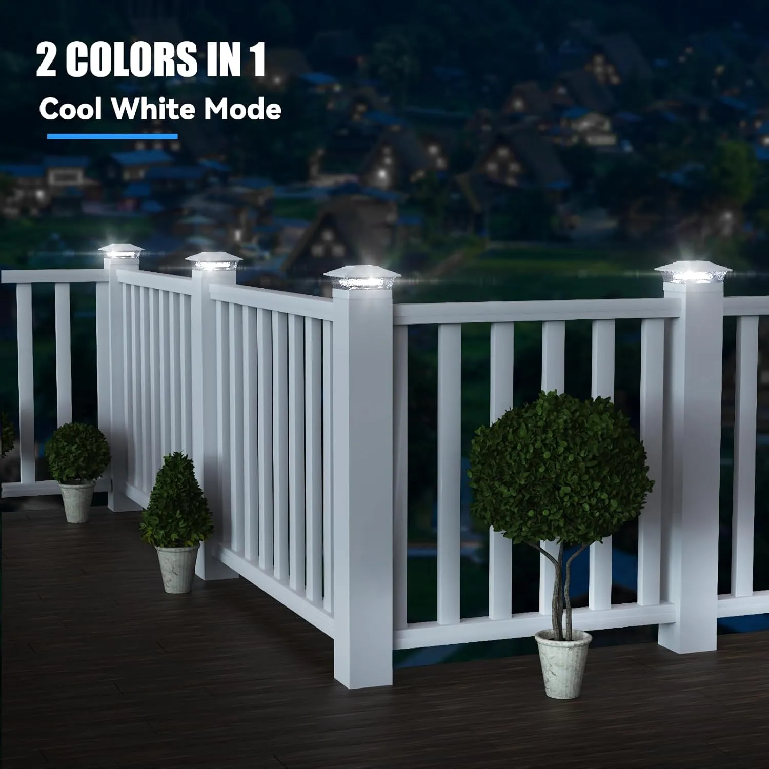 APONUO Solar Post Lights Outdoor, 2 Lighting Modes 16 LEDs Solar Post Cap Lights for 4x4 5x5 6x6 Vinyl Wooden Posts Waterproof Fence Post Lights Solar Powered for Deck/Fence/Porch (White,6 Pack)