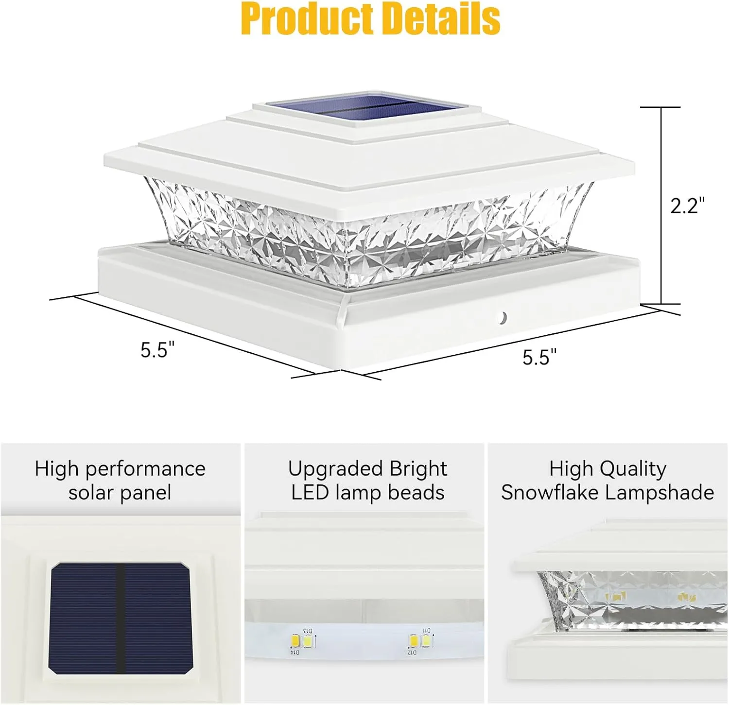 APONUO Solar Post Lights Outdoor, 2 Lighting Modes 16 LEDs Solar Post Cap Lights for 4x4 5x5 6x6 Vinyl Wooden Posts Waterproof Fence Post Lights Solar Powered for Deck/Fence/Porch (White,6 Pack)