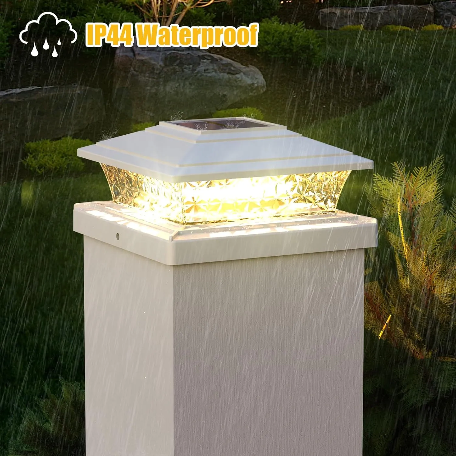 APONUO Solar Post Lights Outdoor, 2 Lighting Modes 16 LEDs Solar Post Cap Lights for 4x4 5x5 6x6 Vinyl Wooden Posts Waterproof Fence Post Lights Solar Powered for Deck/Fence/Porch (White,6 Pack)
