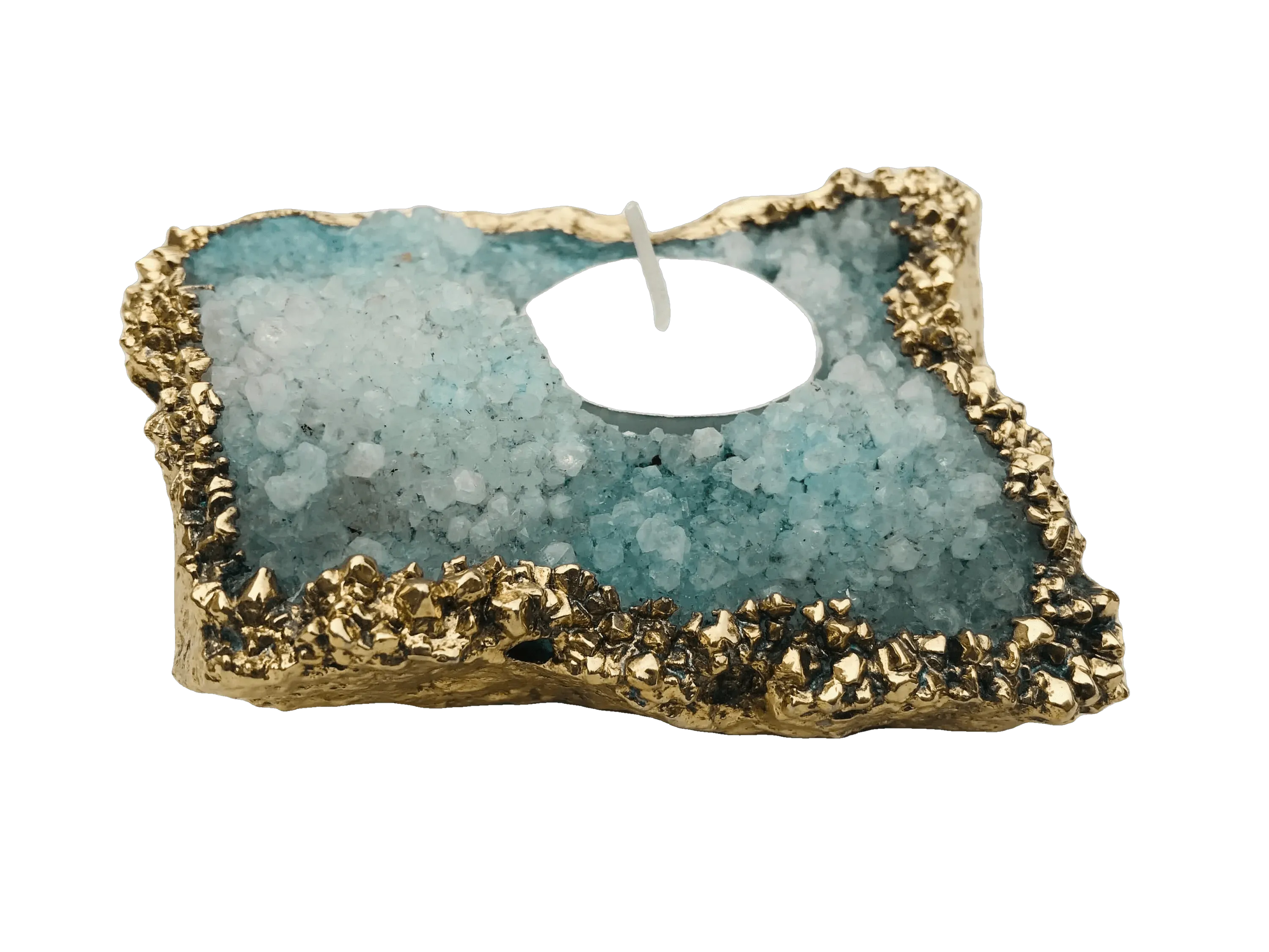 Aqua Agate Gemstone Taper Candle Holder
