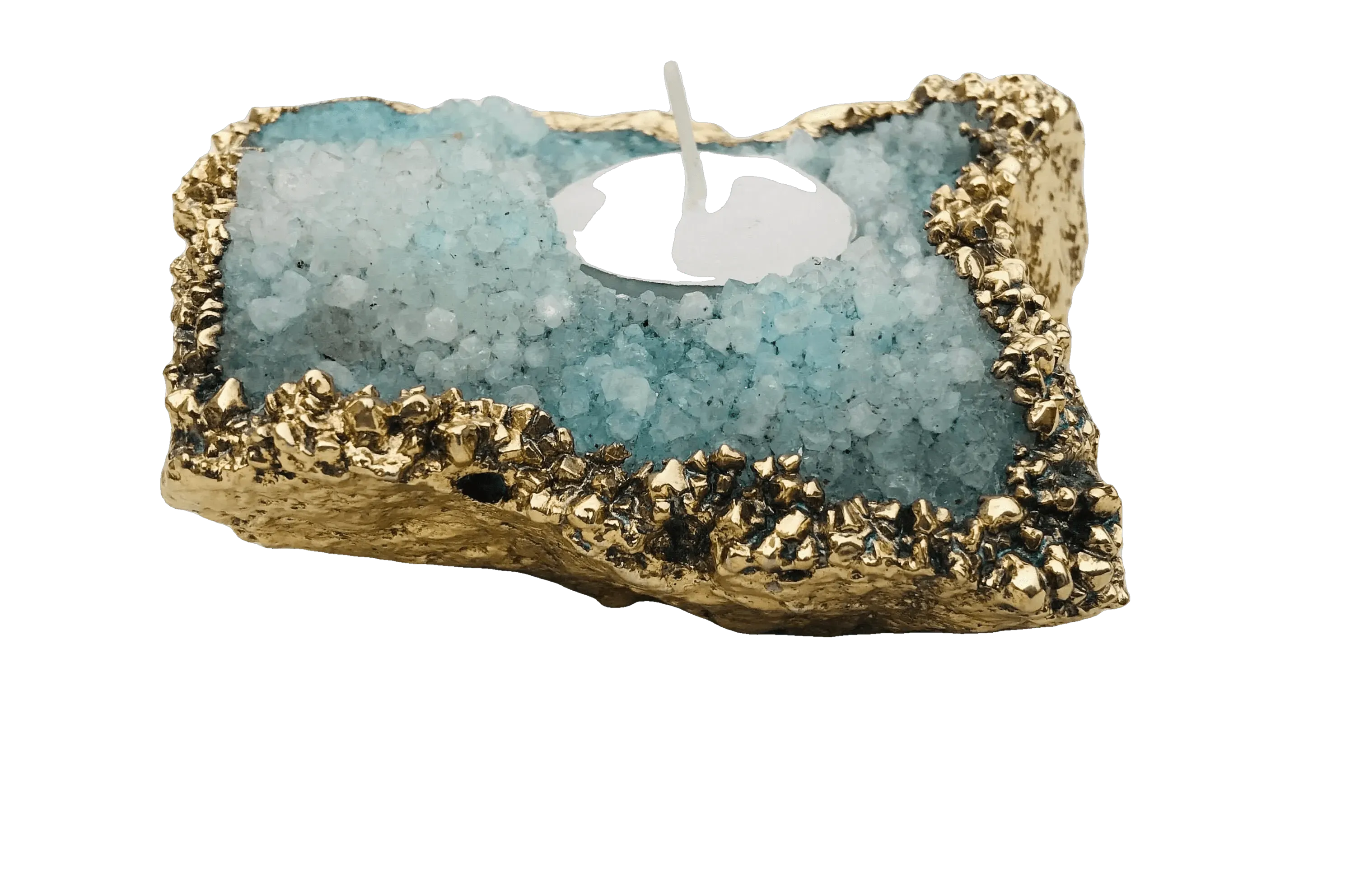 Aqua Agate Gemstone Taper Candle Holder