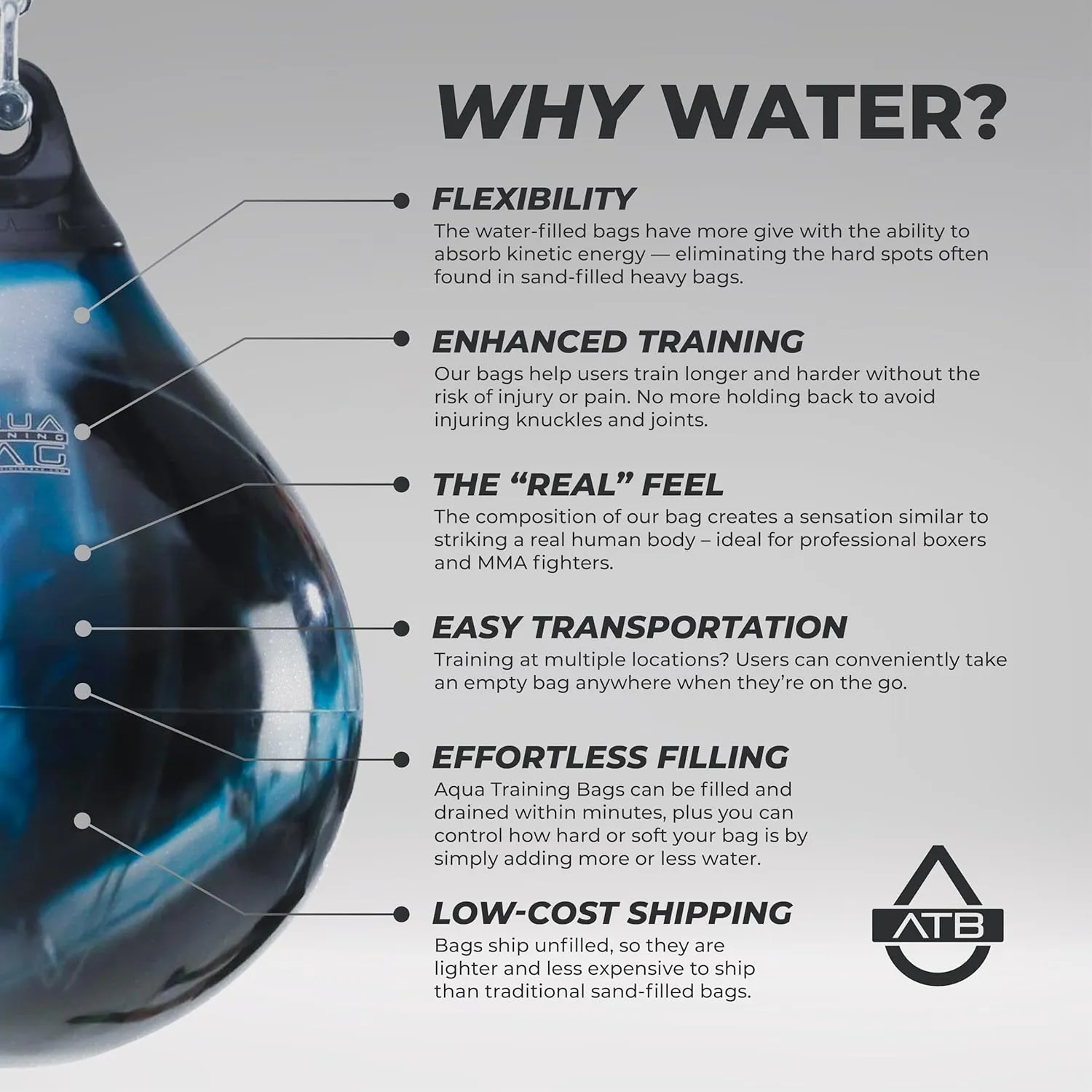Aqua Training Bag 21" 190 Pound Heavy Punching Bag | Made in The USA and Built to Last | Easier On Joints So You Can Train for Longer | Water-Filled & Versatile