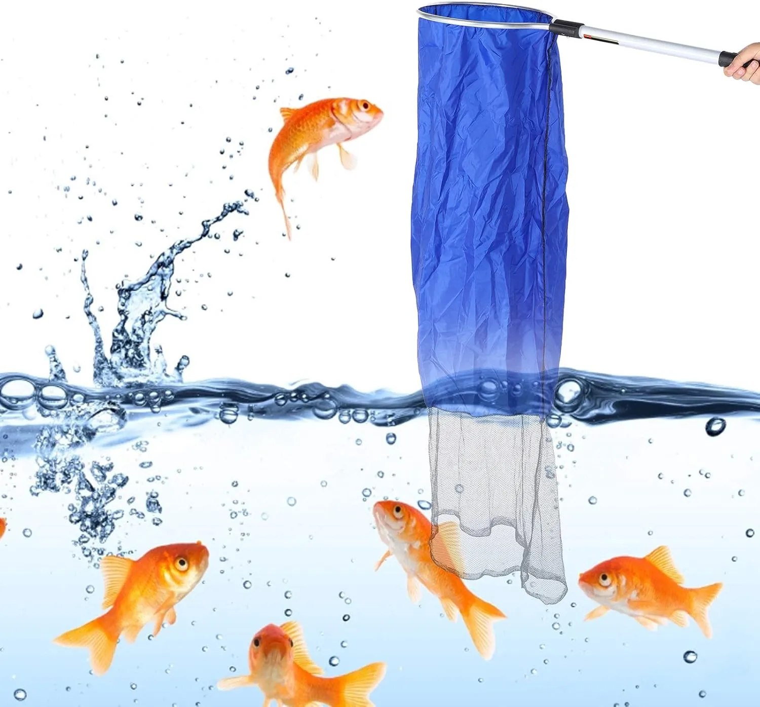 Aquarium Fish Net, Soft Fish Transfer Net Long Koi Tansfer Mesh Basket with 20-inch Long Handle for Medium Large Fish Spawning, Breeding, Care & Transfer(Diameter 40CM)