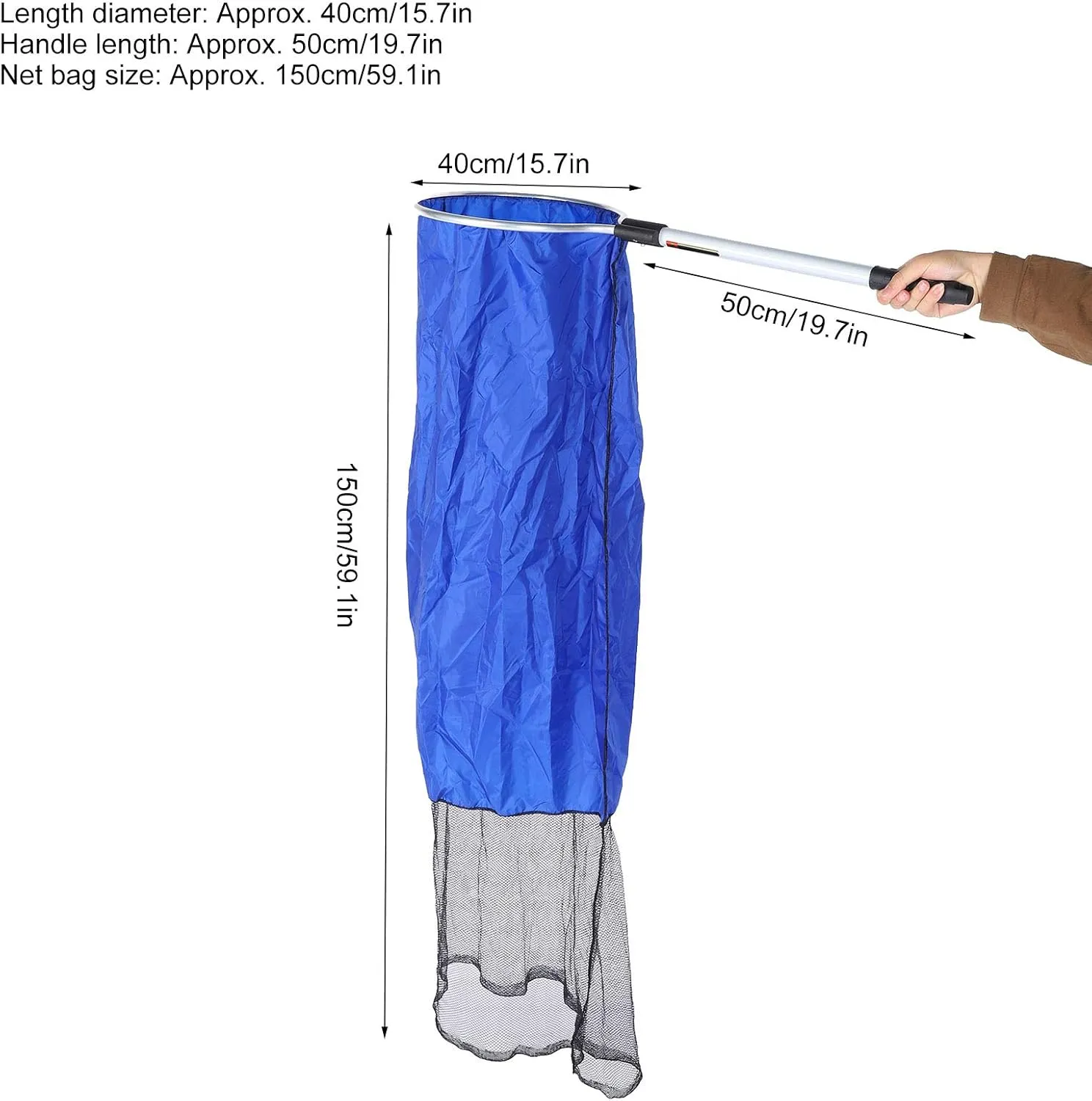 Aquarium Fish Net, Soft Fish Transfer Net Long Koi Tansfer Mesh Basket with 20-inch Long Handle for Medium Large Fish Spawning, Breeding, Care & Transfer(Diameter 40CM)