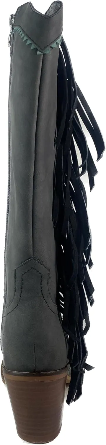 ARiIDER GIRL Gizelle Women's Mid Calf Fringe Booties Snip Toe Stacked Heel Buckle Studded Western Boots…