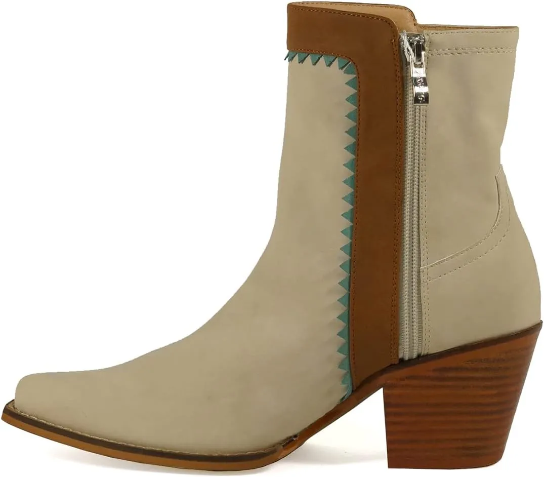 ARiIDER GIRL Gizelle Women's Mid Calf Fringe Booties Snip Toe Stacked Heel Buckle Studded Western Boots…