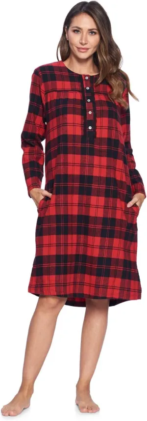 Ashford & Brooks Women's Flannel Plaid Long Sleeve Nightgown Sleepwear