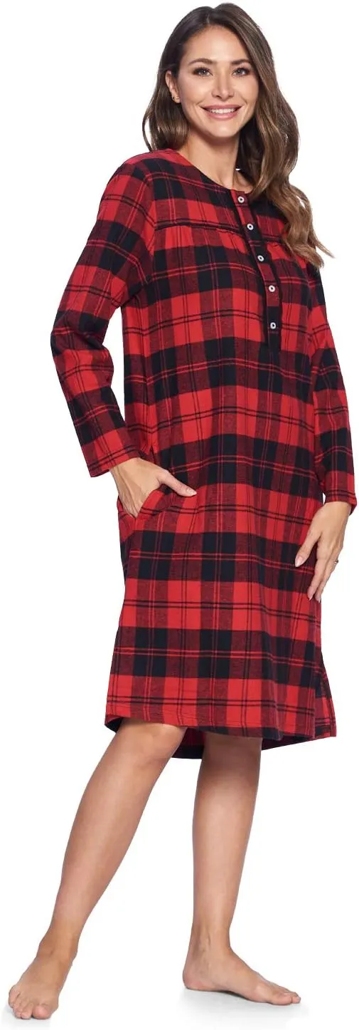 Ashford & Brooks Women's Flannel Plaid Long Sleeve Nightgown Sleepwear