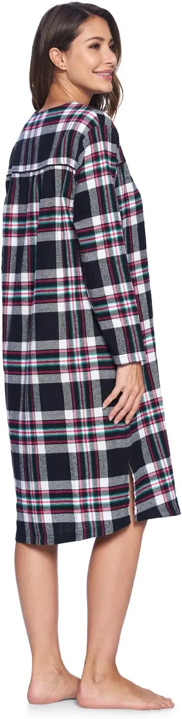 Ashford & Brooks Women's Flannel Plaid Long Sleeve Nightgown Sleepwear