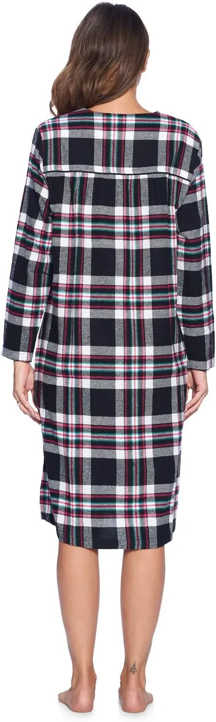 Ashford & Brooks Women's Flannel Plaid Long Sleeve Nightgown Sleepwear