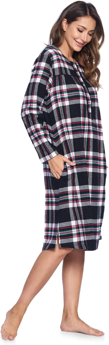 Ashford & Brooks Women's Flannel Plaid Long Sleeve Nightgown Sleepwear