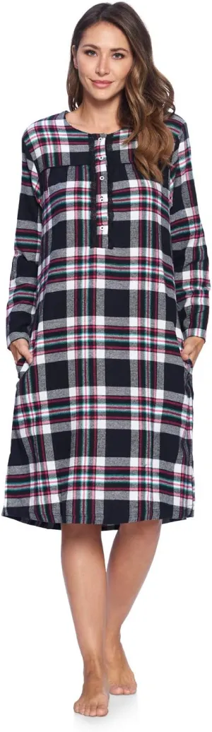 Ashford & Brooks Women's Flannel Plaid Long Sleeve Nightgown Sleepwear