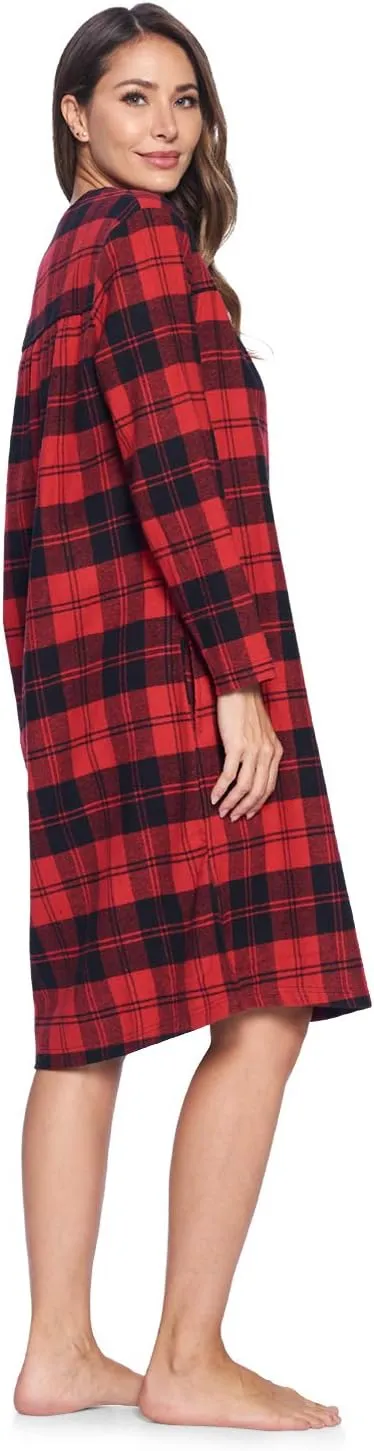 Ashford & Brooks Women's Flannel Plaid Long Sleeve Nightgown Sleepwear