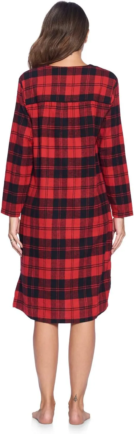 Ashford & Brooks Women's Flannel Plaid Long Sleeve Nightgown Sleepwear