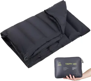 ATEPA 4-in-1 Multipurpose Warm Down Travel Camping Blanket Quilt, Packable Lightweight Waterproof Wearable Compact Blanket for Backpacking, Hiking, Grass, Outdoor, 70 × 53 inch
