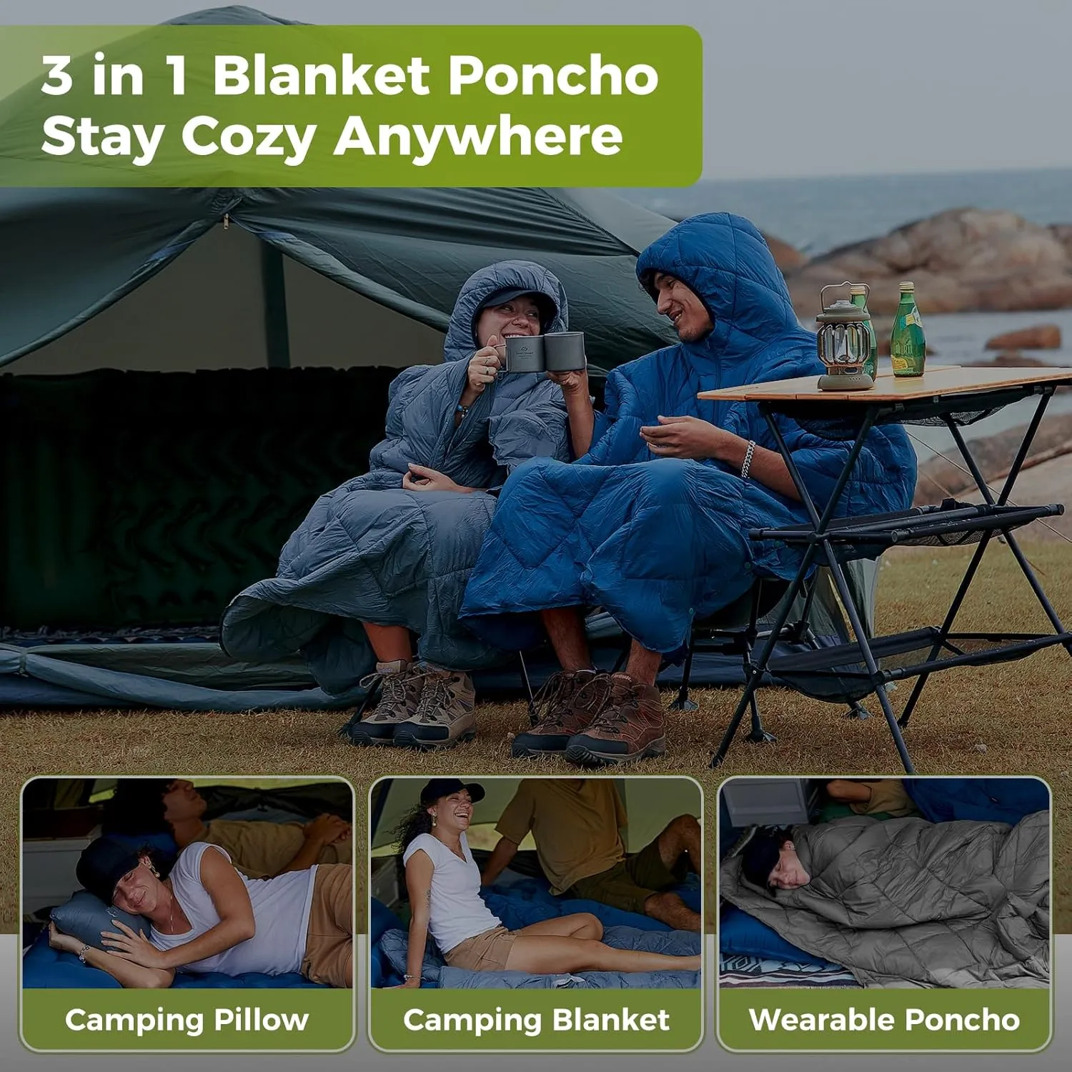 ATEPA Wearable Sleeping Bag, Recycled Stadium Blanket Packable Ultralight Warm Windproof Poncho Camping Outdoor Sports