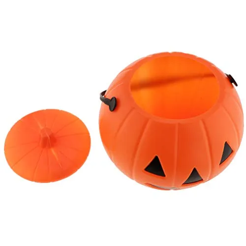 AtoA Halloween Pumpkin Bucket Candy Holder Jar with Handle Trick or Treat Supply