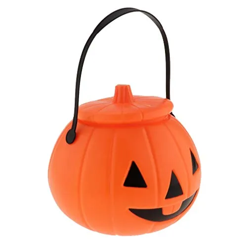 AtoA Halloween Pumpkin Bucket Candy Holder Jar with Handle Trick or Treat Supply