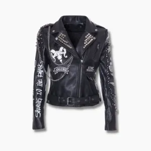 Ava Black Leather Punk Style Studded Jacket