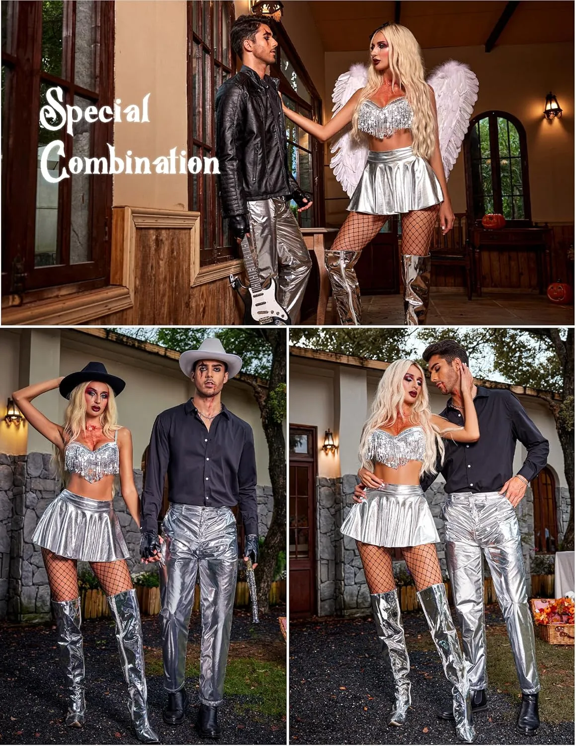 Avidlove Rave Outfits for Women Sequin Fringe Outfits Cosplay Lingerie 3pack Costume Set with Metallic Skirt
