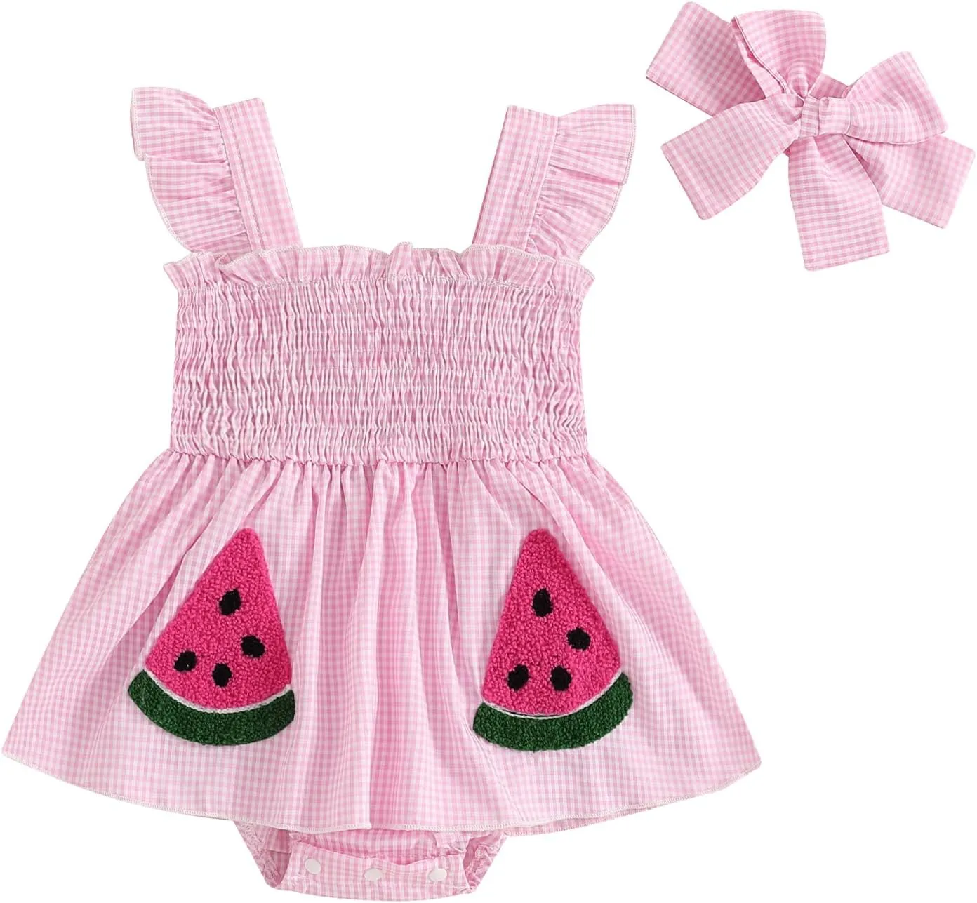 Baby Bodysuit Dress Girl Summer Dress Ruffle Fruit Clothes Shirred Smocked Infant Rompers Plaid Boho Dress Outfits
