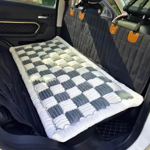 Backseat Pet Bed Mat, Plaid Dog Bed for Car Back Seat, Furry Dog Covers for Loveseats, Non-Slip Travel Dog Bed, Custom Fit for Backseat Extenders and Seat Covers (BlueGrey&White, 24.8x54 inch)