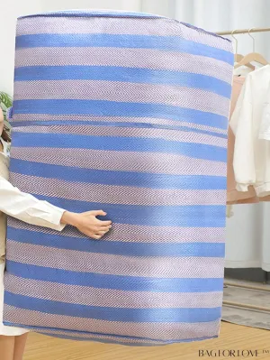 BagForLove - Large Waterproof Striped Cloth Storage Bag with Double Handles, Herringbone Detail & Zipper