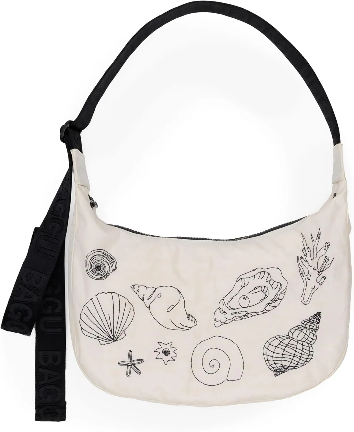 BAGGU Medium Nylon Crescent Bag - Embroidered Shells