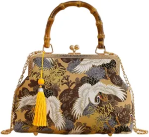 Bamboo Top-Handle Handbag Women's Shoulder Crossbody Bag for Women