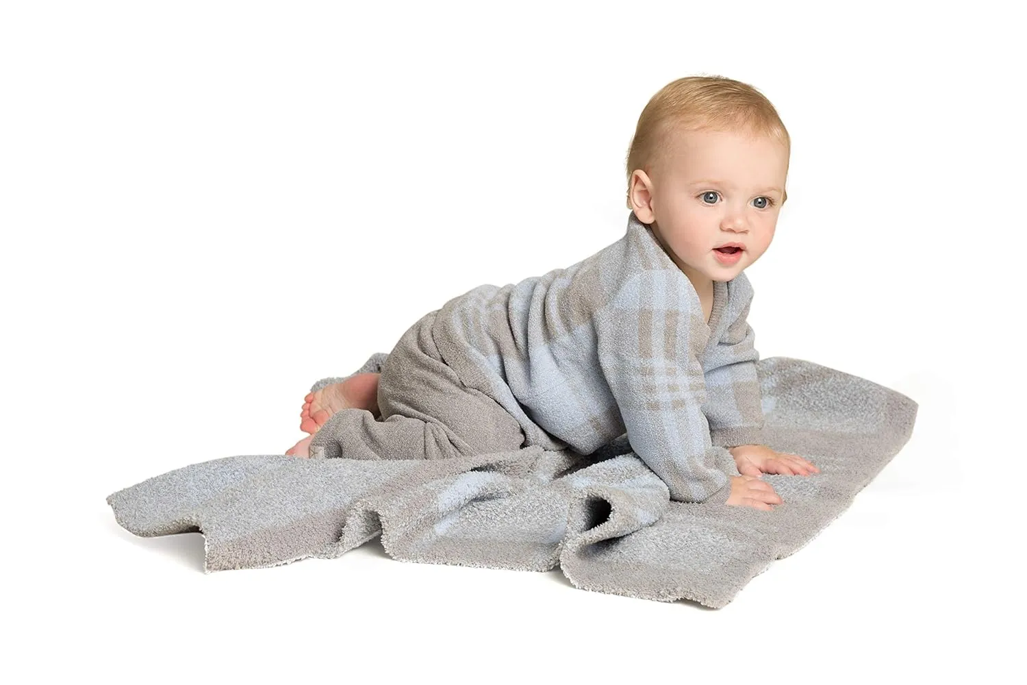 Barefoot Dreams CozyChic Ultra Lite Plaid Baby Bundle, 4 Pcs, Dove Gray, 12-18m