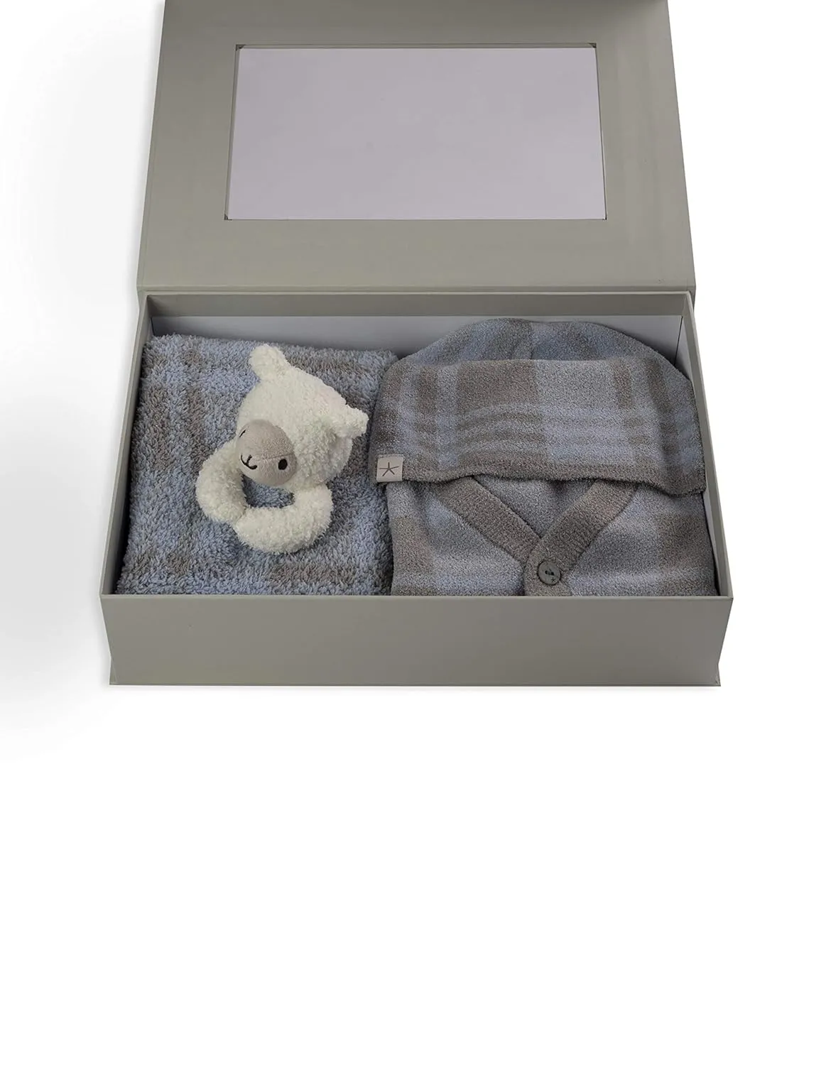 Barefoot Dreams CozyChic Ultra Lite Plaid Baby Bundle, 4 Pcs, Dove Gray, 12-18m