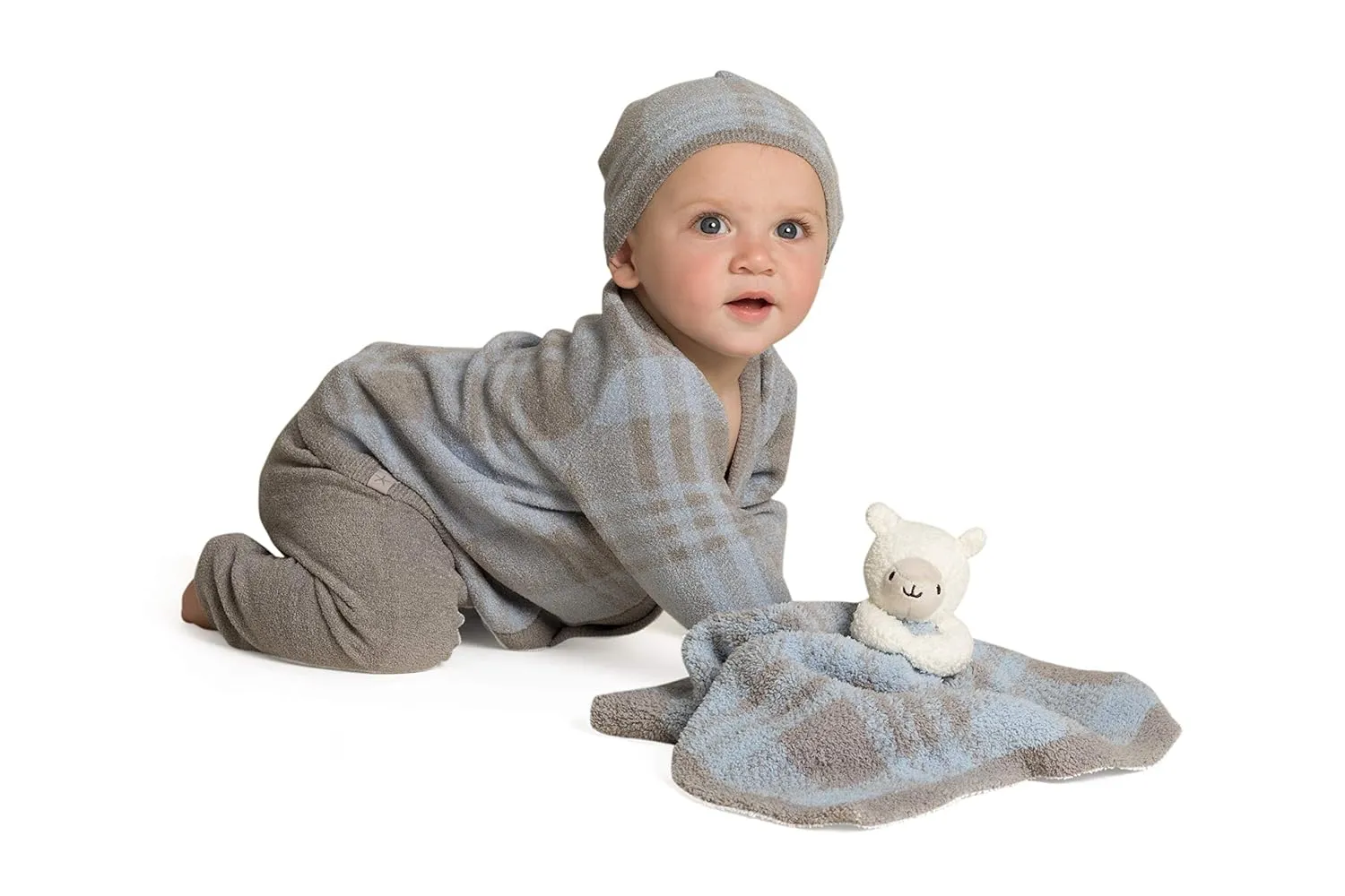 Barefoot Dreams CozyChic Ultra Lite Plaid Baby Bundle, 4 Pcs, Dove Gray, 12-18m