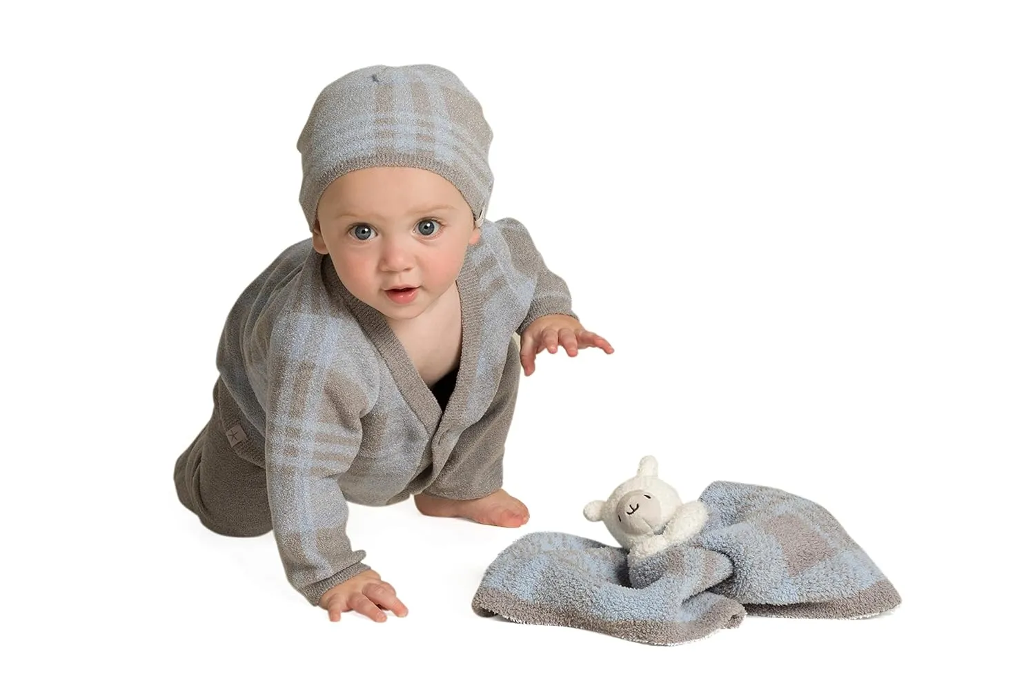 Barefoot Dreams CozyChic Ultra Lite Plaid Baby Bundle, 4 Pcs, Dove Gray, 12-18m