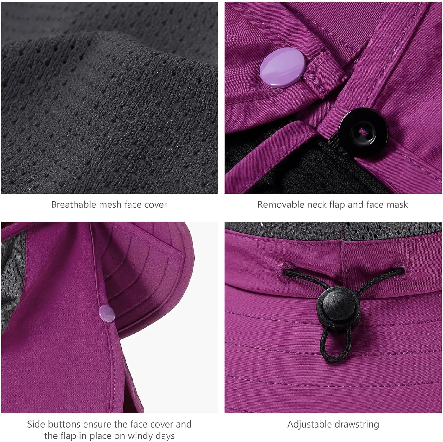 BASSDASH UPF 50  Breathable Sun Hat with Removable Face Cover and Neck Flap Wide Brim Bucket Hat for Fishing Hiking Men Women
