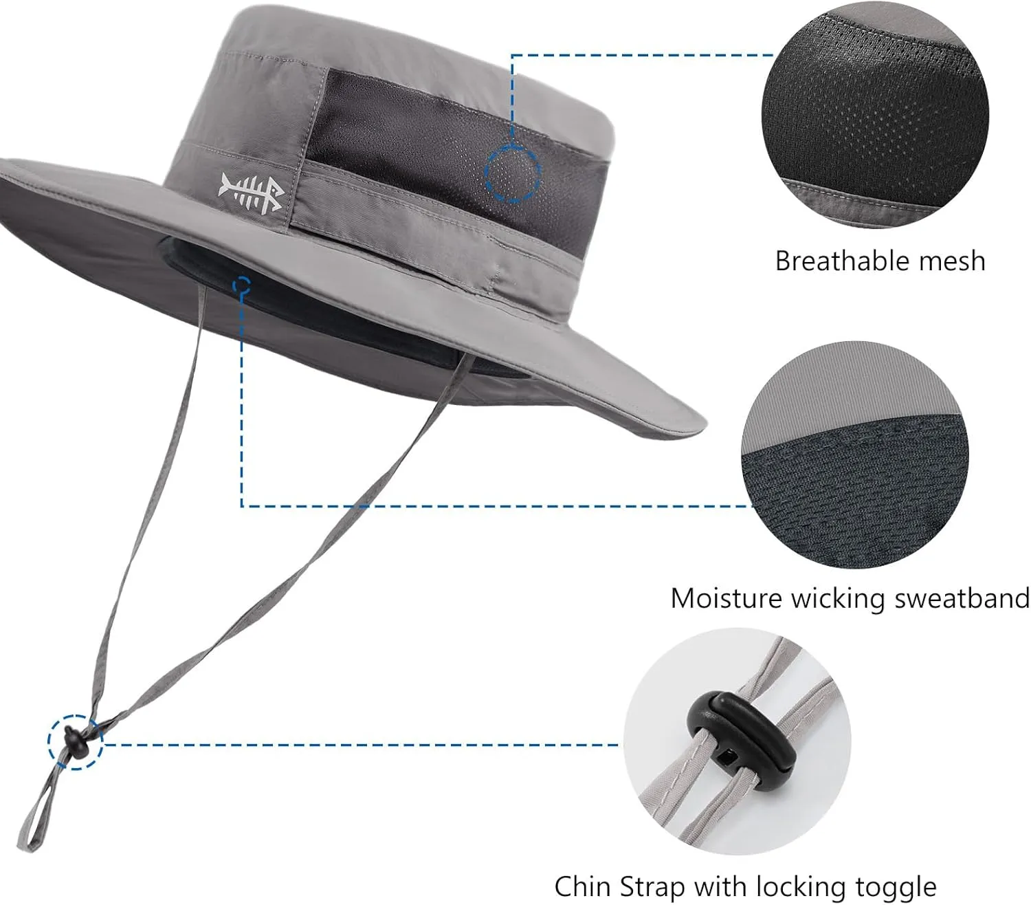 BASSDASH UPF 50  Fishing Sun Hat Water Resistant Unisex Wide Brim Bucket Boonie Hat for Hiking Camping Safari FH15