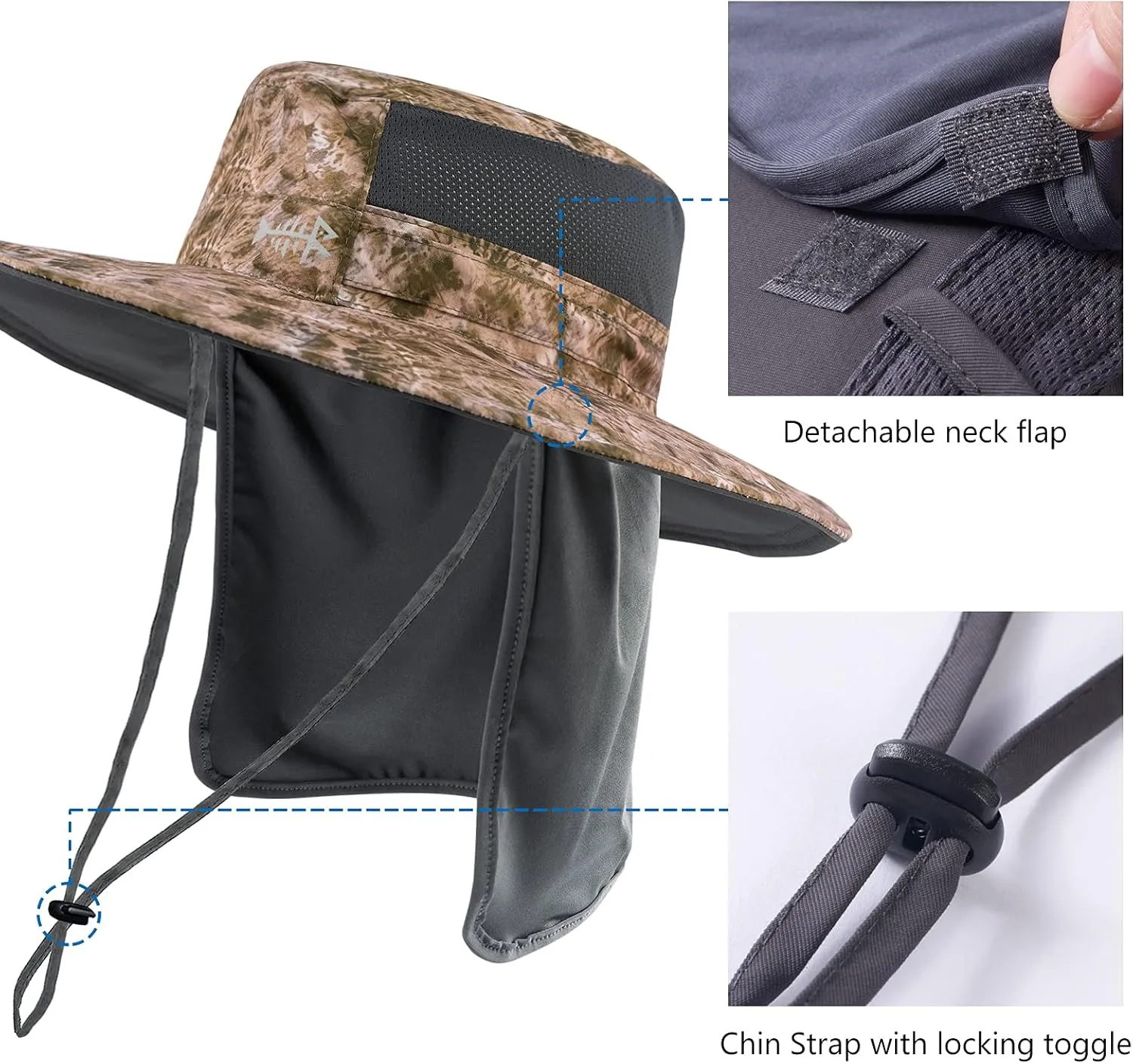 BASSDASH UPF 50  Sun Fishing Hat Water Resistant with Detachable Neck Flap