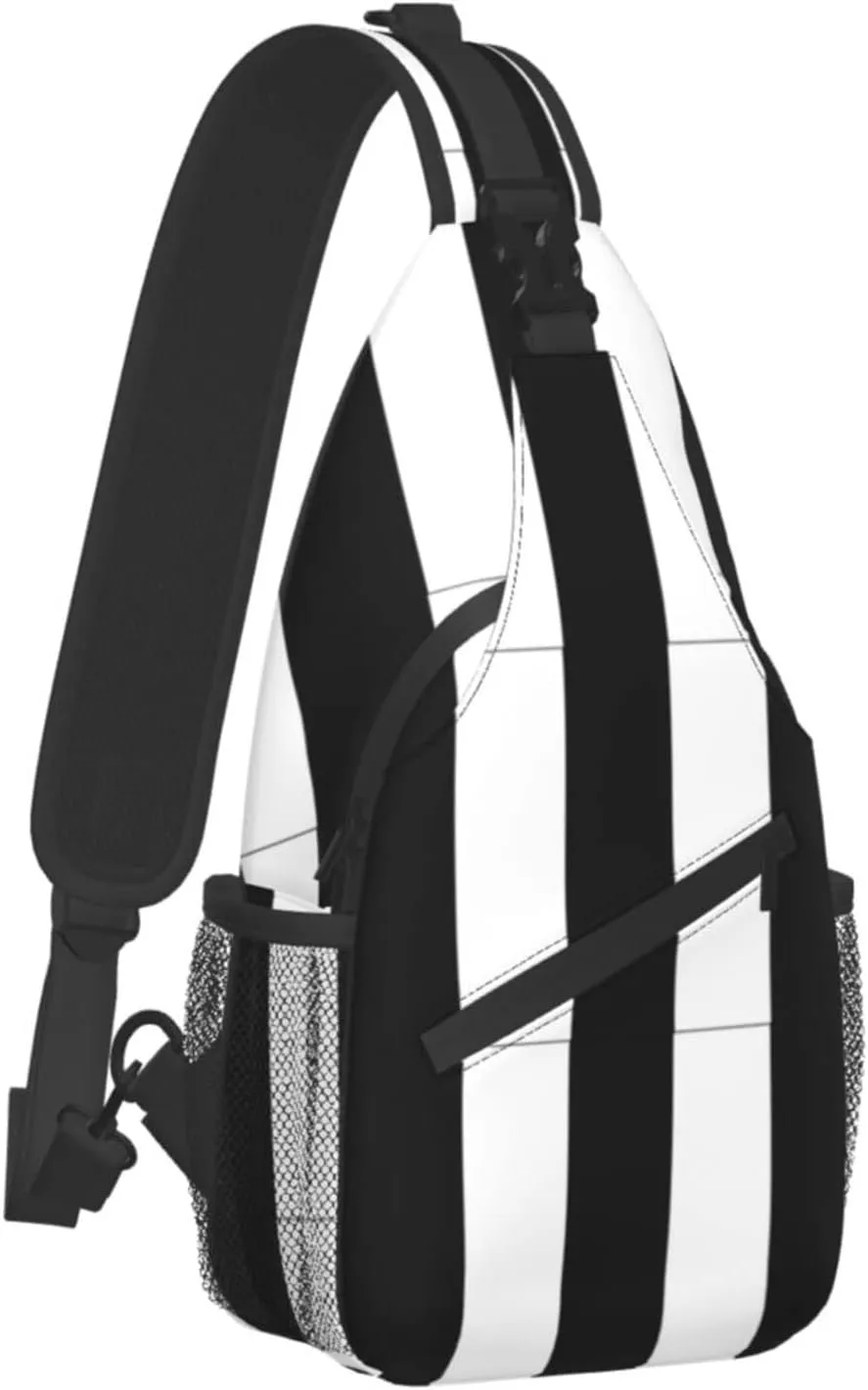 bassyil Black White Striped Sling Bag Crossbody Travel Hiking Chest Backpack Shoulder Daypack for Women Men One