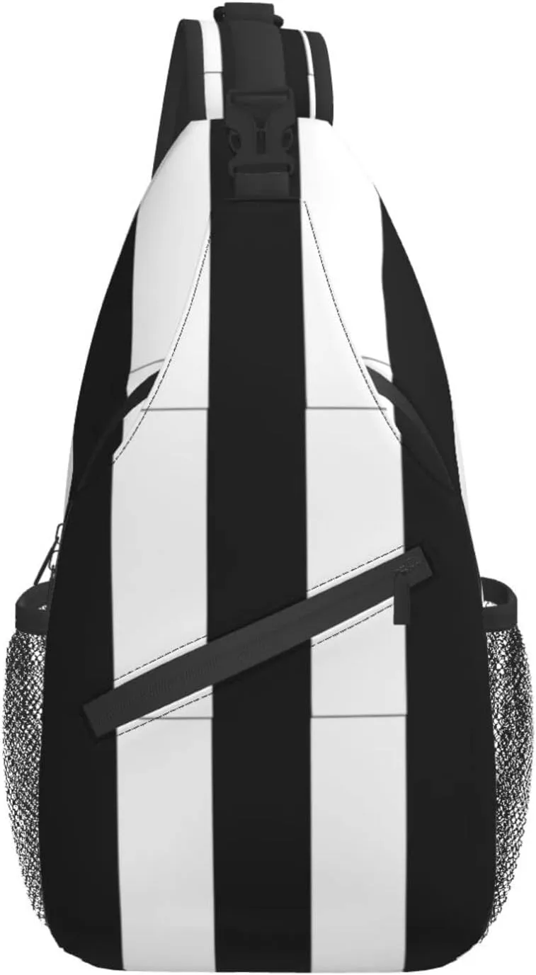 bassyil Black White Striped Sling Bag Crossbody Travel Hiking Chest Backpack Shoulder Daypack for Women Men One