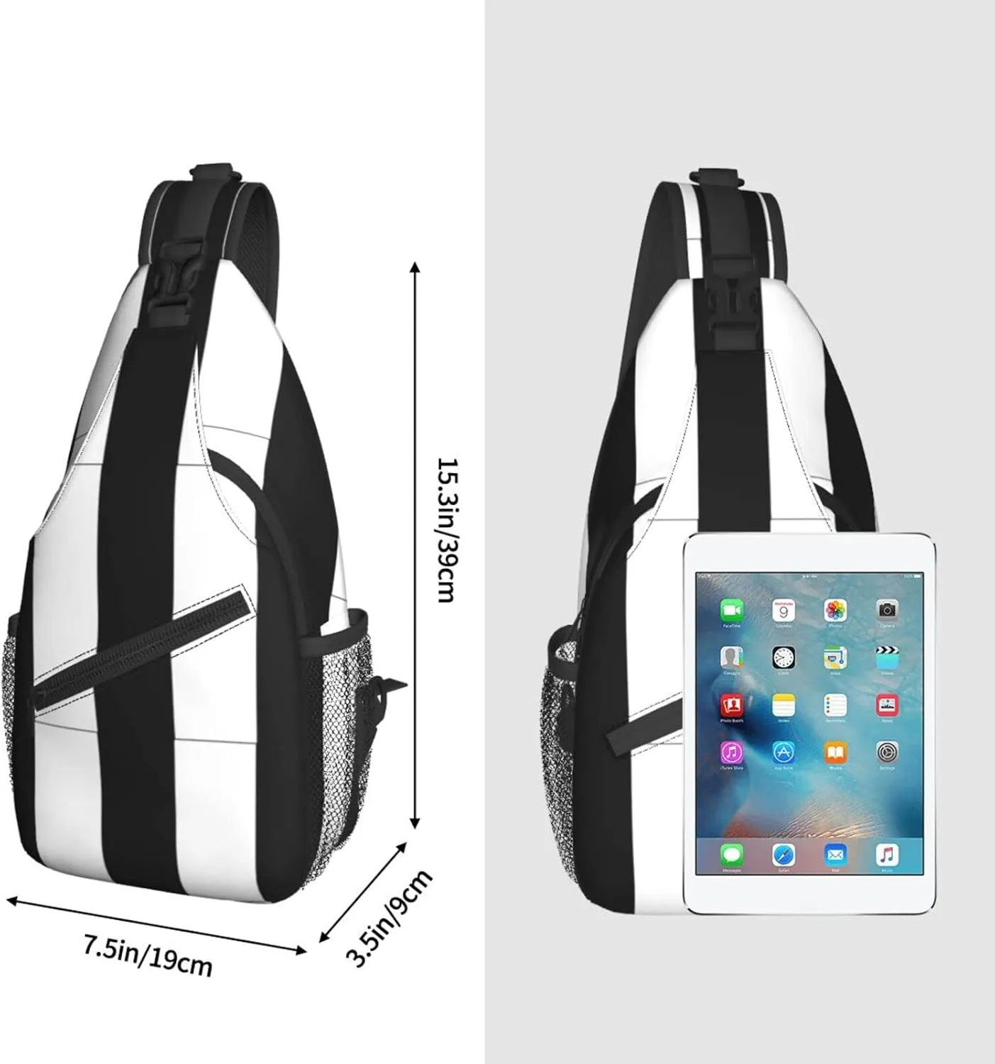 bassyil Black White Striped Sling Bag Crossbody Travel Hiking Chest Backpack Shoulder Daypack for Women Men One