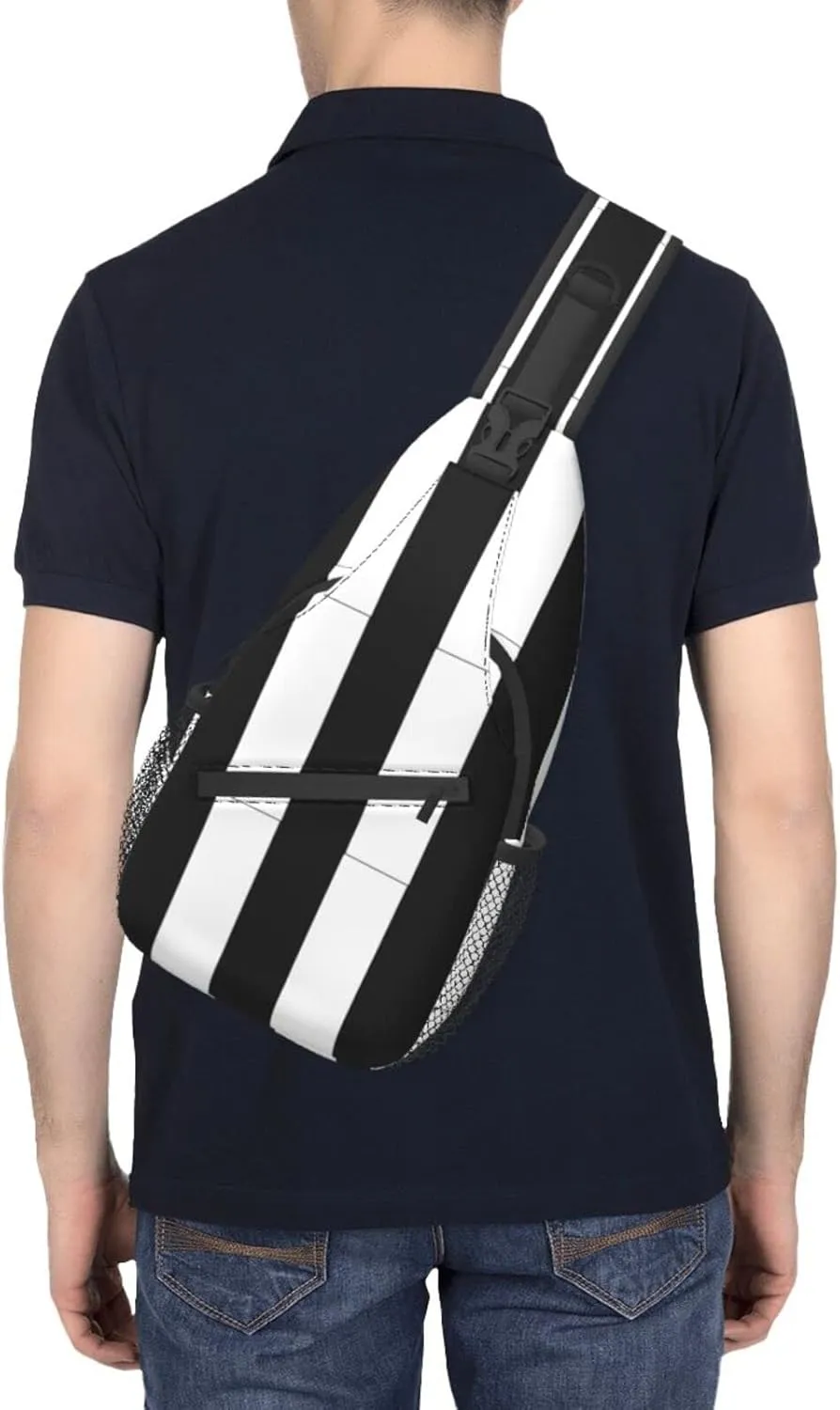 bassyil Black White Striped Sling Bag Crossbody Travel Hiking Chest Backpack Shoulder Daypack for Women Men One