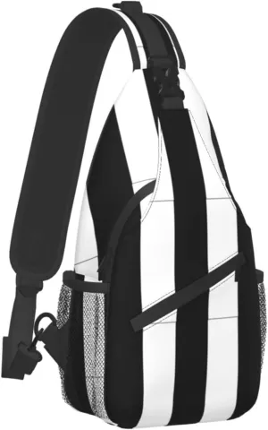 bassyil Black White Striped Sling Bag Crossbody Travel Hiking Chest Backpack Shoulder Daypack for Women Men One