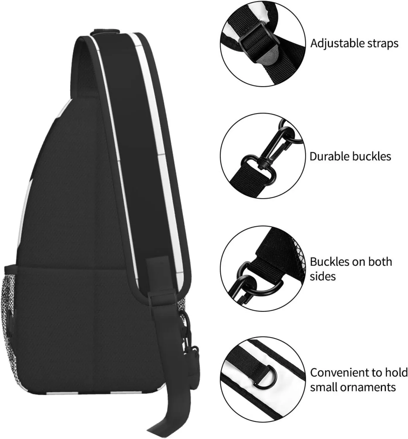 bassyil Black White Striped Sling Bag Crossbody Travel Hiking Chest Backpack Shoulder Daypack for Women Men One