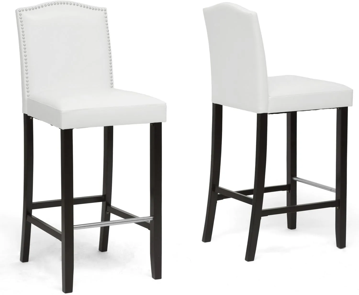 Baxton Studio Libra White Modern Bar Stool with Nail Head Trim
