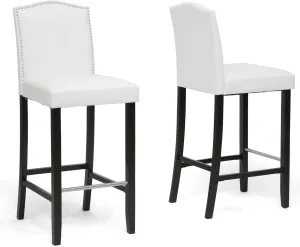 Baxton Studio Libra White Modern Bar Stool with Nail Head Trim