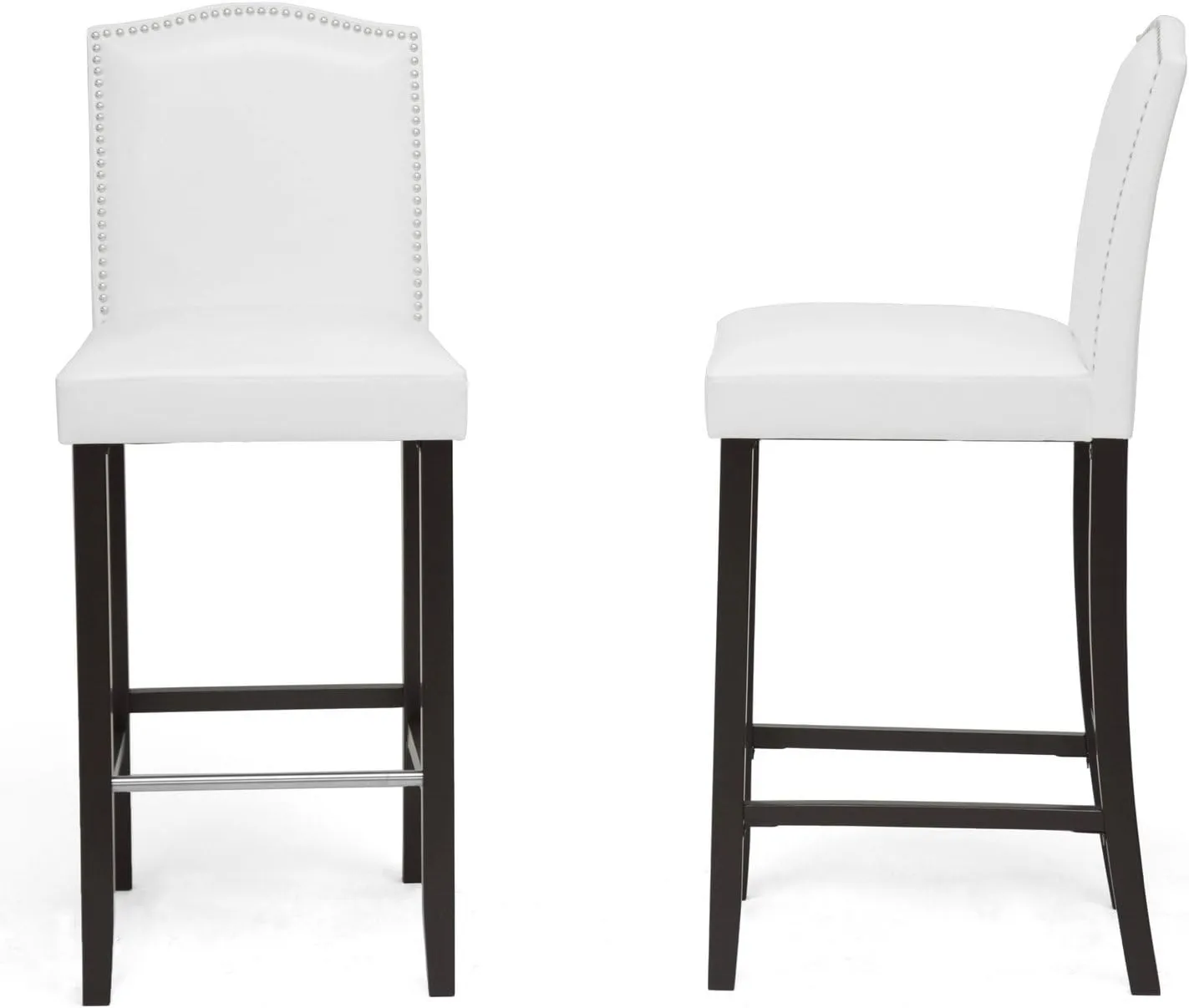 Baxton Studio Libra White Modern Bar Stool with Nail Head Trim