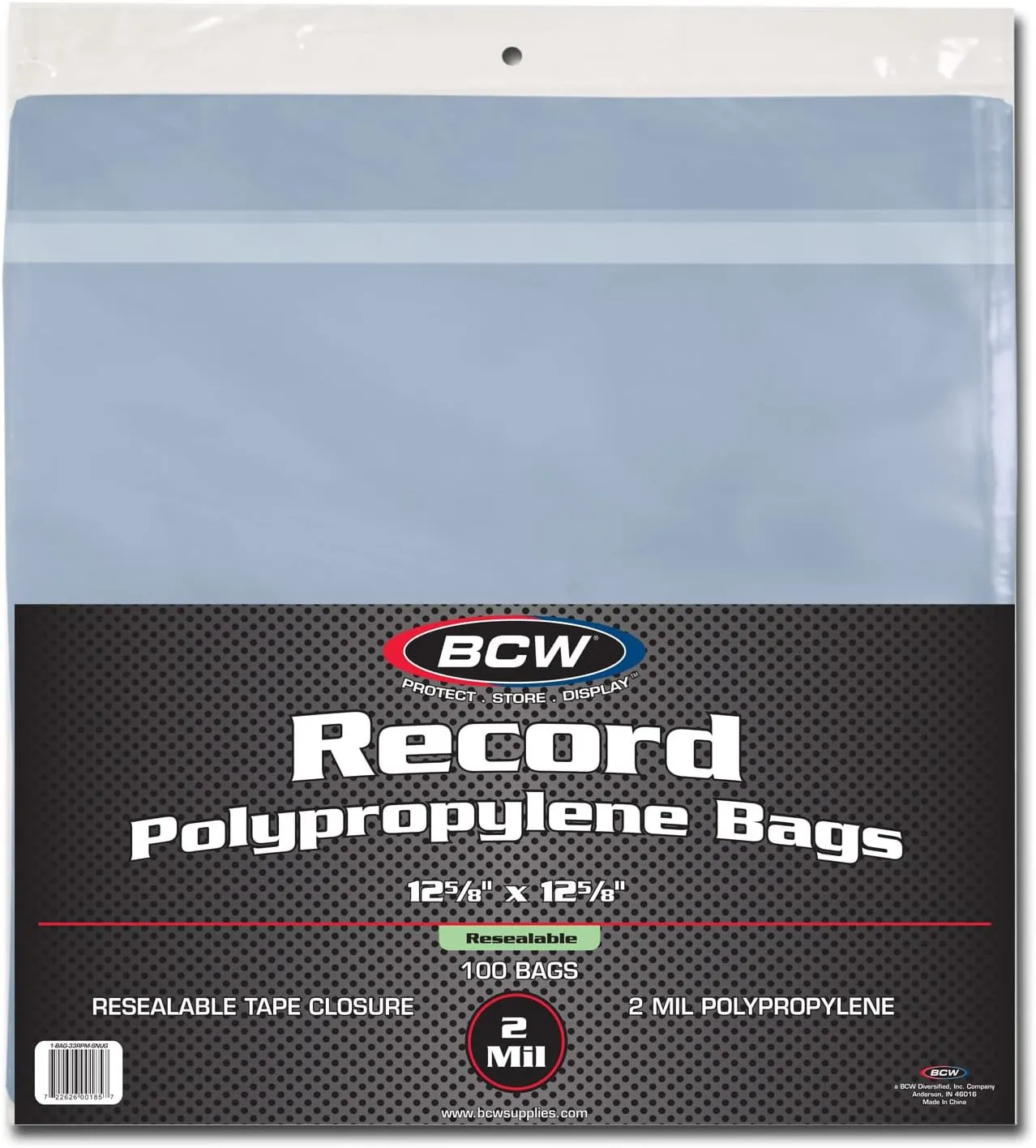 BCW Resealable 33 RPM Record Bags - Snug Fit, Crystal Clear | Archival Safe Vinyl LP Sleeves with Resealable Adhesive Flap | Holds Single & Double LPs | Polypropylene