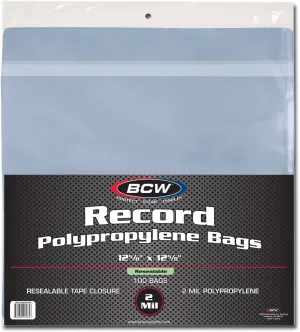 BCW Resealable 33 RPM Record Bags - Snug Fit, Crystal Clear | Archival Safe Vinyl LP Sleeves with Resealable Adhesive Flap | Holds Single & Double LPs | Polypropylene