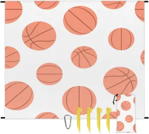 Beach Blanket, Basketball Sandproof Beach Mat, Waterproof Quick Drying Sand Free Mat with 4 x Ground Spikes for Outdoor Travel Camping Hiking, Basketball Pattern 68 x 59 in