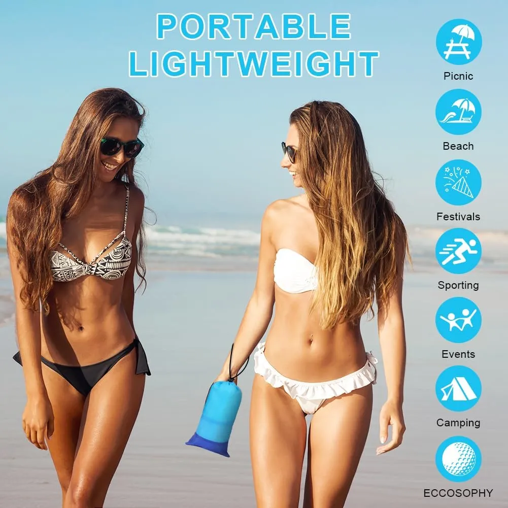 Beach Blanket Beach Mat, Sandproof Waterproof Beach Mat, Extra Large 108 * 118 in (8-10People) Picnic Blanket with 1 Storage Bag, 1 Carabiner & 4 Fixed Nails for Beach, Camping, Hiking, Picnic